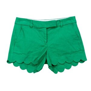 J.Crew Scalloped Hem Shorts Green Linen Blend Size 2 Flirty Vacation